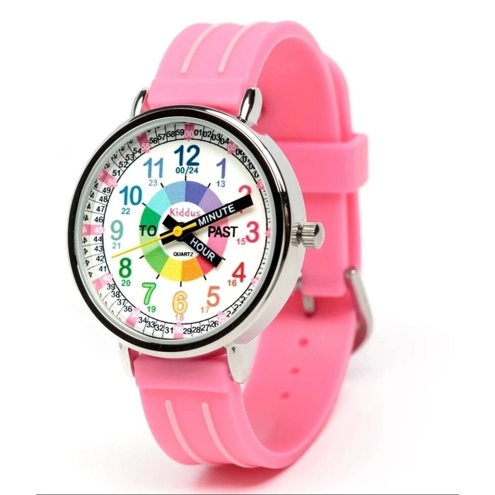 Kiddus Easy Learning Kids Watch Pink Time Teacher Analog Quartz New Educational